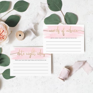 Woorden van advies en ideeënkaarten voor een avondje - roze aquarel spel vrijgezellenfeest - goudfolie - spel babyshower