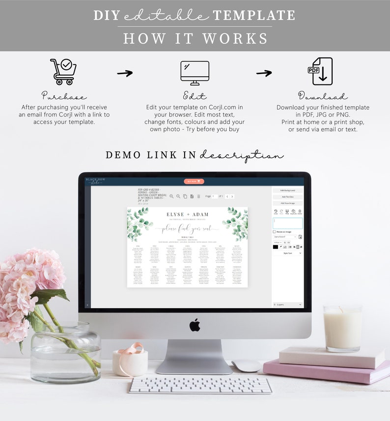Greenery Wedding Seating Chart, Editable Table Plan Printable Template ...