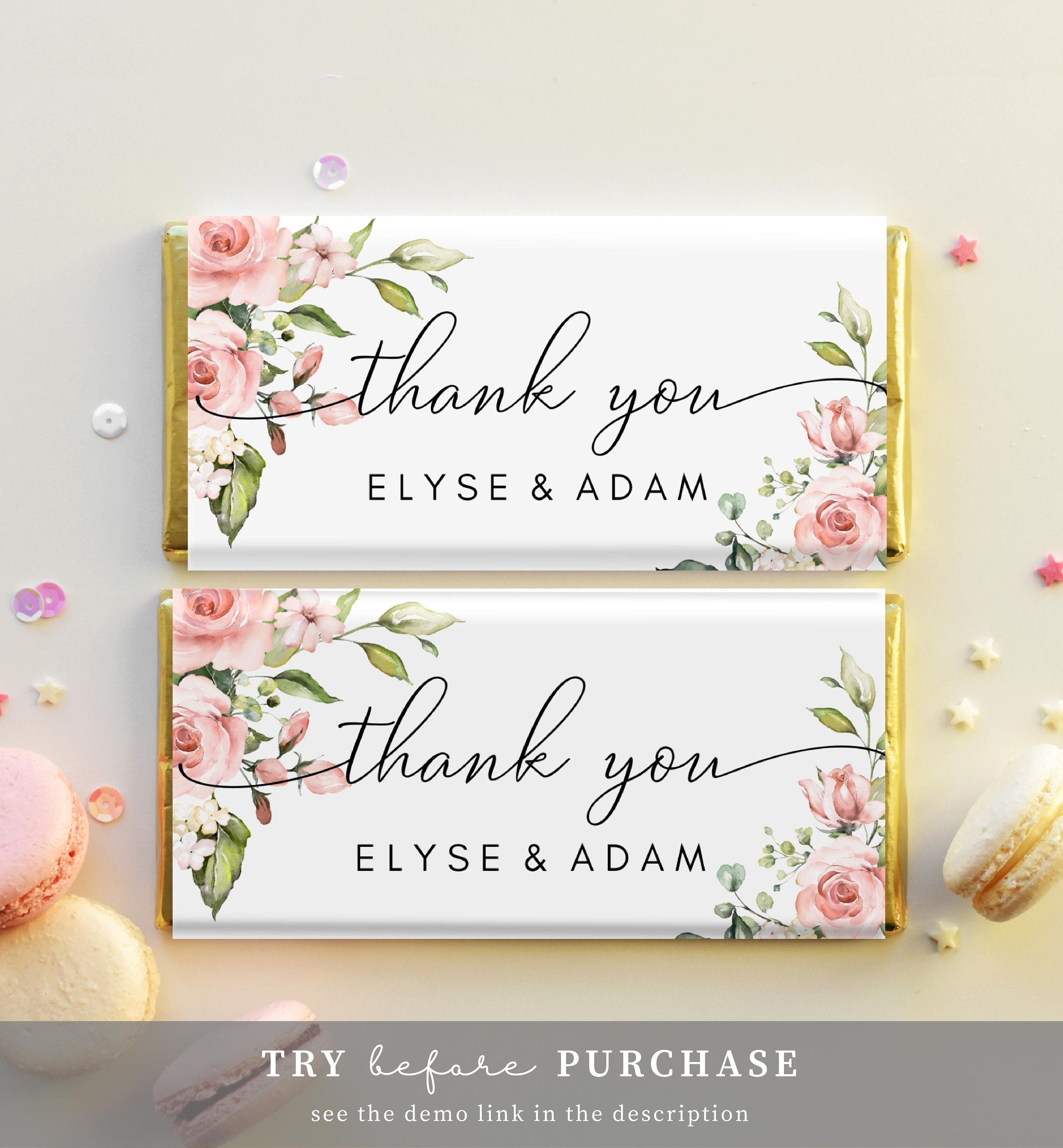 Blush Floral Chocolate Wrapper Template Wedding Thank You Etsy India