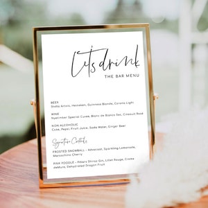 Modern Minimal Wedding Bar Menu Template, Printable Minimalist Drinks Menu Wedding Sign, Wedding Cocktails Menu Sign, Gigi Script