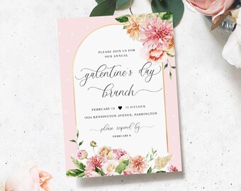 Galentine's Brunch Invitation - Printable Editable Valentine's Day Brunch Party Invitation - Galentine's Brunch Invitation - Quinn Floral