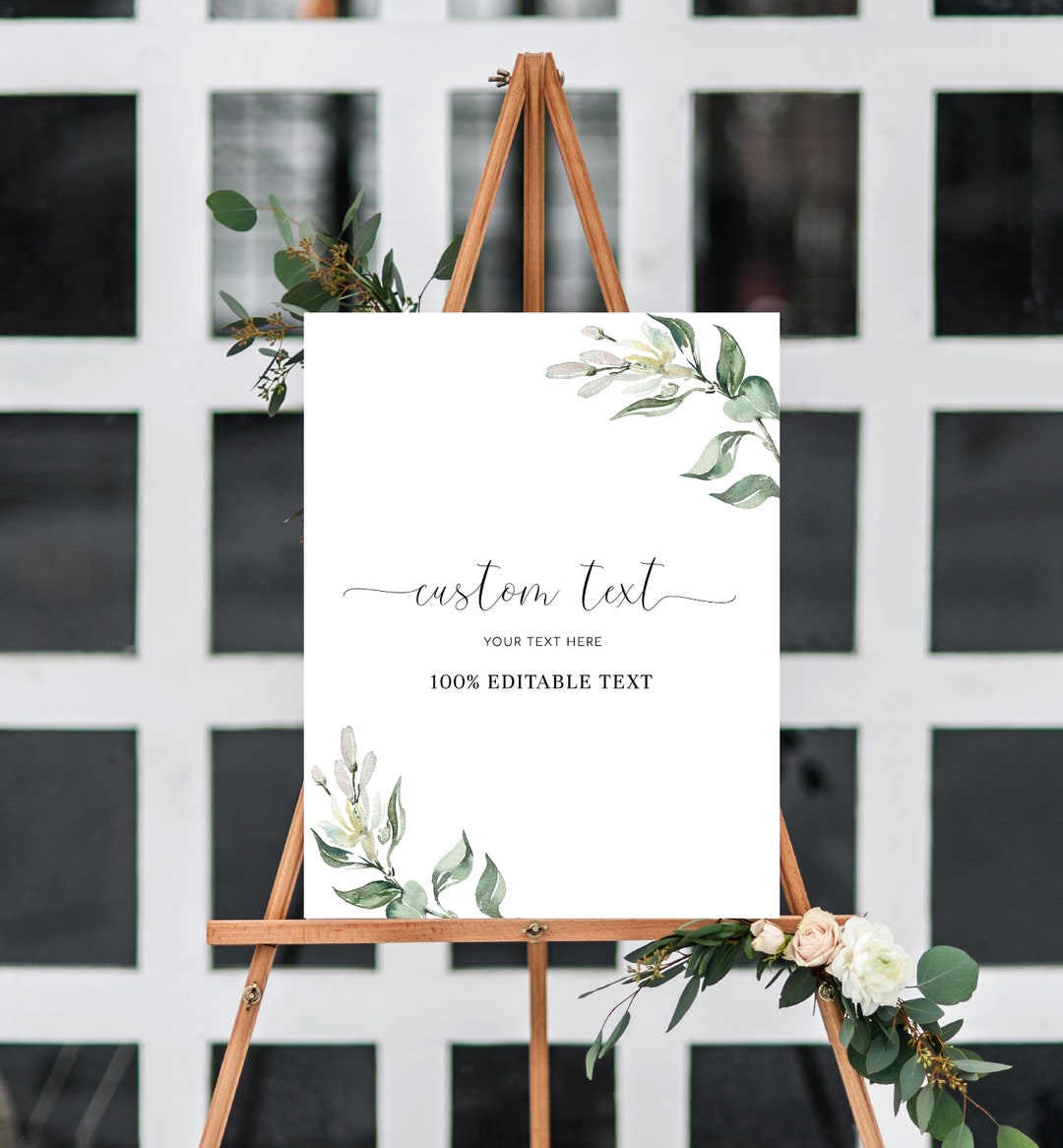 Custom Text Printable Sign Editable Modern Minimalist Greenery Wedding ...