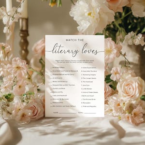 Literary Loves Game, Modern Minimalist Bridal Shower Book Characters Game, Famous Historical Couples Game, Literary Couples Quiz, Quinn