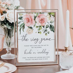 The Ring Game Sign, Printable Don&#39;t Say Bride or Wedding Game Sign, Blush Floral Bridal Shower Game Sign, Hens Party Game, Darcy Floral
