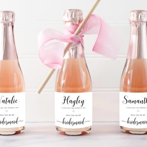 Voorstel bruidsmeisje mini-champagneflesetiket, minimalistisch bruidsmeisje voorstel wijnflesetiket, cadeau bruidsmeisje, Leyton