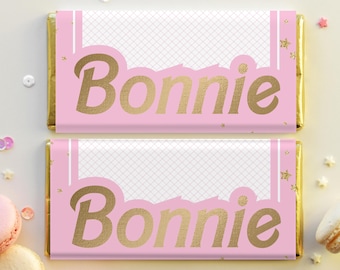 Pink Party Chocolate Wrapper Favor Template, Come On Let's Go Party Birthday Printable Favours, Hot Pink Gold Girl's Doll Party