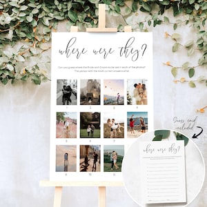 Póster del juego de fotos "Dónde estaban", juego de adivinanzas con fotos de destinos de vacaciones, juego de despedida de soltera imprimible, juego de despedida de soltera para parejas, guión de Lucas