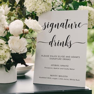 Signature Drinks Menu Sign, Printable Wedding Bar Menu Template, Minimalist Wedding Bar Menu, Simple Elegant Wedding Drinks Menu, Leyton