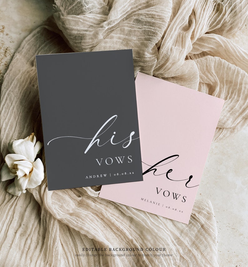 Printable His And Her Vow Books, Bride and Groom Wedding Day Card Template, Minimalist Wedding Vows Card, Wedding Ceremony Card Ellesmere image 2
