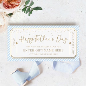 Benutzerdefinierte Geschenkgutscheinvorlage zum Vatertag, druckbare Geschenkbescheinigung für den Vatertag, Last-Minute-Geschenkgutschein für den Vatertag, blauer Streifen