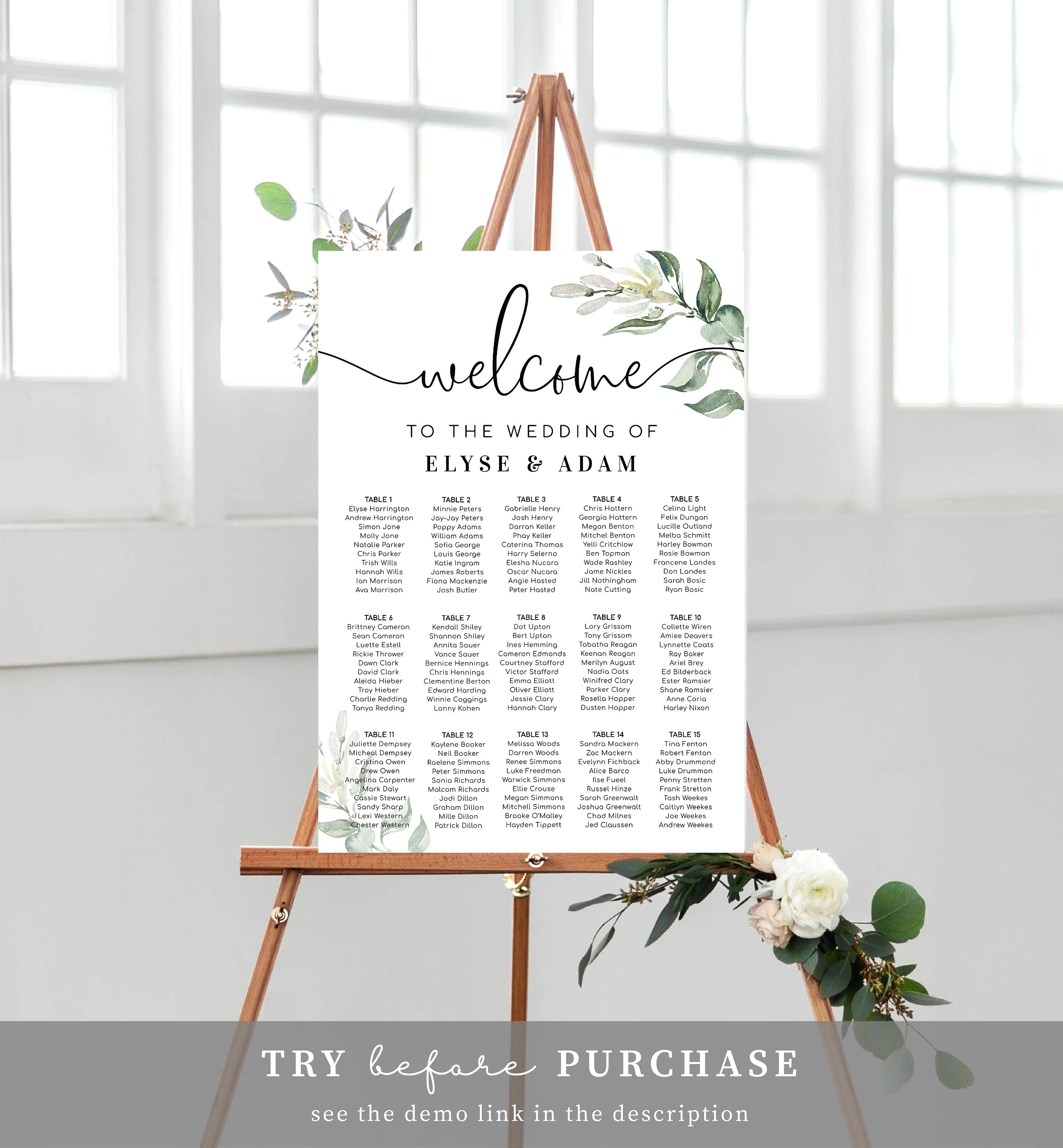 Wedding Guest Seating Chart Template