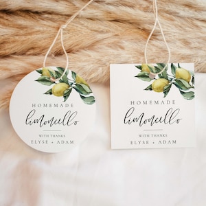 Hausgemachte Limoncello druckbare Geschenkanhänger, italienische toskanische Zitronen Geschenkanhänger, Brautparty Geschenkanhänger, Zitrone Hochzeit Geschenkanhänger