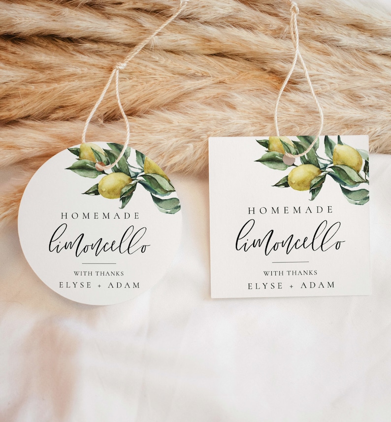 Homemade Limoncello Printable Favor Tags, Italian Tuscan Lemons Favor Tag, Bridal Shower Favor Tag, Lemon Wedding Favor Tags Template