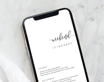 Smartphone Weekend Itinerary Editable Template - Modern Minimalist - Text Message Wedding Itinerary - Email Weekend Itinerary - Lucas