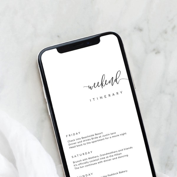 Smartphone Weekend Itinerary Editable Template - Modern Minimalist - Text Message Wedding Itinerary - Email Weekend Itinerary - Lucas