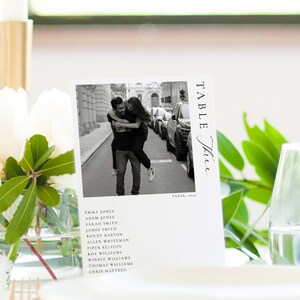 Números de mesa com fotos e nomes dos convidados, números mínimos de mesa para casamento, fotos de relacionamento, fotos de viagem, cartões de mapa de assentos com fotos Ellesmere