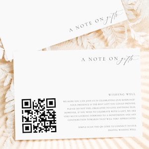 Afdrukbare QR-code wensputkaart, bruiloft digitale wensputkaart, minimalistische bruiloft geld cadeau invoegen, een opmerking over geschenken, Ellesmere