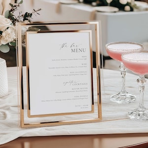 The Bar Menu Sign, Printable Wedding Bar Menu Template, Minimalist Wedding Bar Menu, Simple Elegant Wedding Drinks Menu, Ellesmere