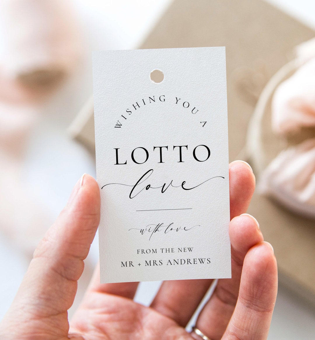 Printable Lotto Love Favor Tag, Minimalist Scratch Card Wedding Favor Sticker, Lucky in Love