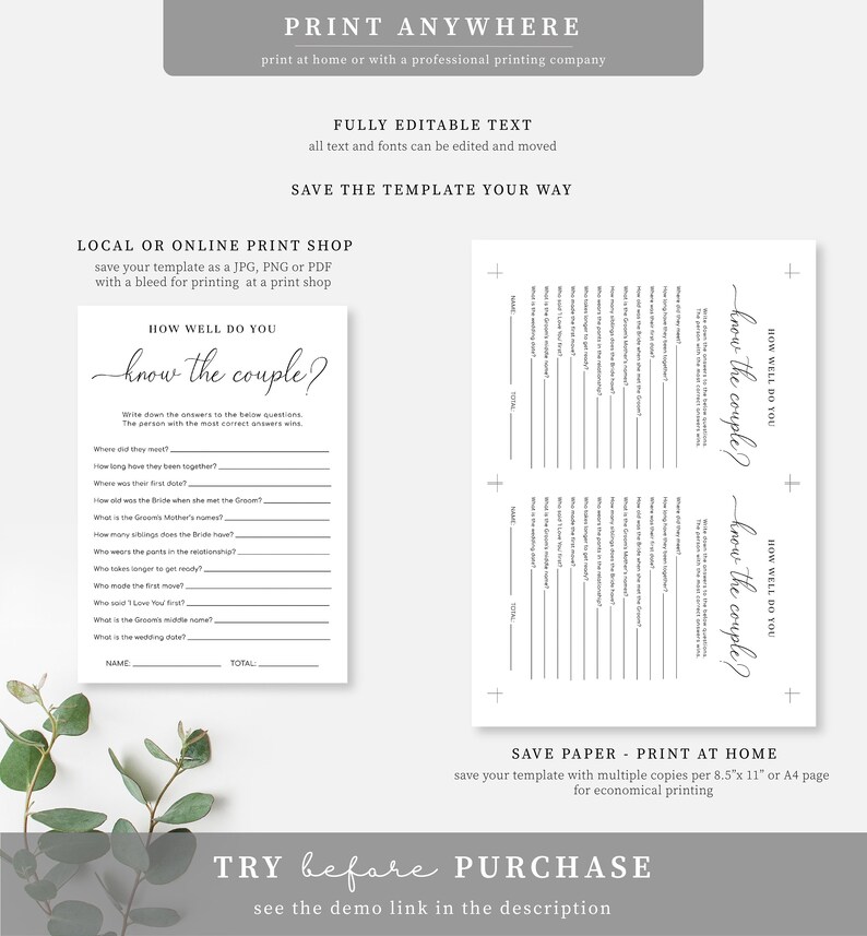 How Well Do You Know The Couple Game, Bridal Shower Couples Trivia Game, Modern Minimalist Wedding Shower Couples Quiz Game, Quinn Script image 6