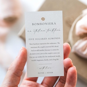 An Italian Tradition Favor Tag, Printable Five Sugared Almonds Tag, Minimalist Bomboniera Wedding Favor Tag, Wedding Tradition Tag Ellesmere