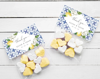 Favor Treat Bag Topper, Mediterranean Lemons Wedding Favor Bag Tag, Italian Lemons Bridal Shower Favour Bag Tag, Baby Shower Favors