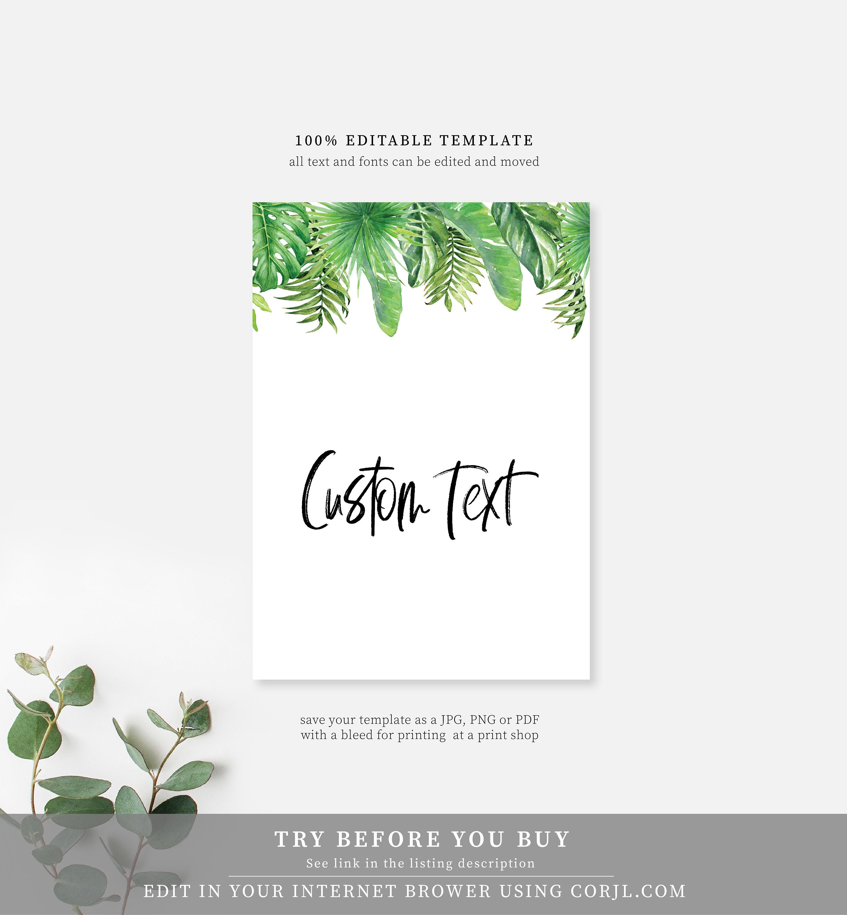 Editable Printable Greenery Wedding Custom Text Sign | Etsy