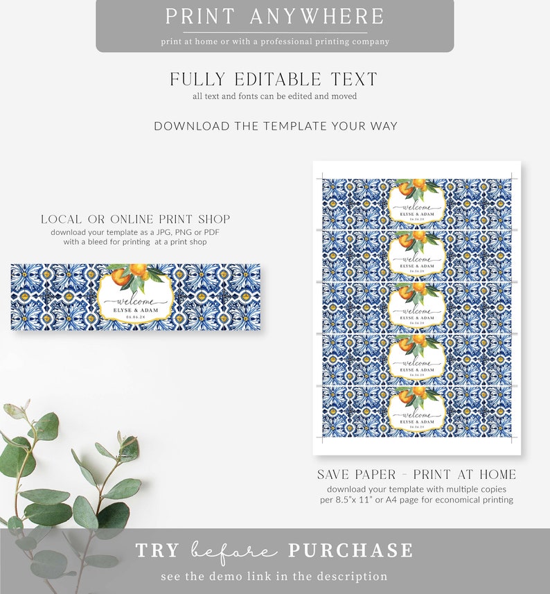 Tiling Pattern Labels Positano Tile Wedding Water Bottle Labels, Bridal Shower Favors ...