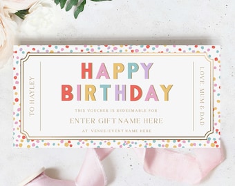 Happy Birthday Custom Gift Voucher Template, Printable Birthday Gift Certificate, Unisex Printable Birthday Gift Coupon, Multi Dot