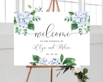 Editable Welcome Template - Blue Hydrangea Wedding Welcome Sign - Bridal Shower Welcome Sign - Baby Shower Welcome Sign - Ferras Blossom