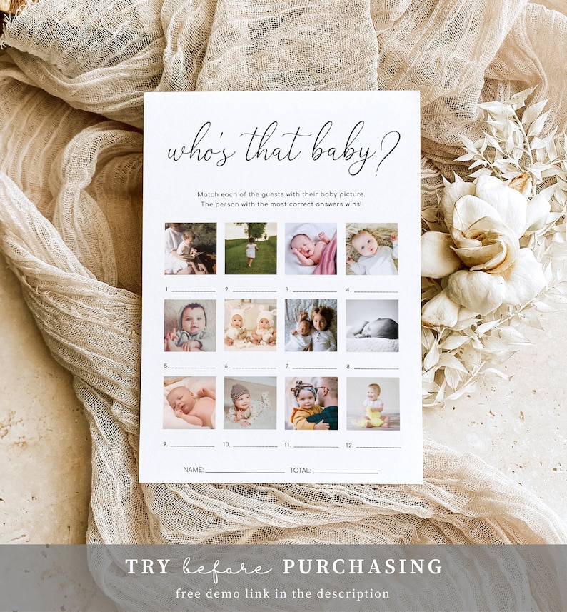 Who's That Baby Photo Game Modern Minimalist Guess Who Etsy