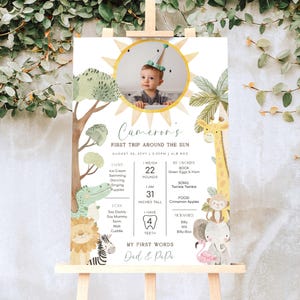 Safari Photo First Birthday Milestone Board, Printable Babys First Year Milestone Poster, 1st Birthday 12 Months Milestone Photo Sign, Nyala