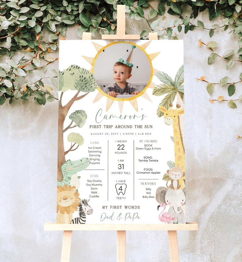 Safari Photo First Birthday Milestone Board, Printable Babys First Year Milestone Poster, 1st Birthday 12 Months Milestone Photo Sign, Nyala