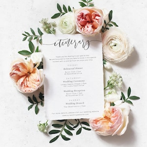 Weekend Itinerary Card - Minimalist Wedding Weekend Itinerary - Welcome Bag Itinerary - Batchelorette Weekend Itinerary - Lucas Script