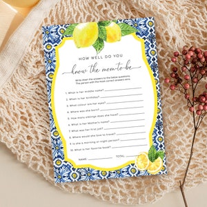 How Well Do You know The Mummy/Mommy Game, Positano Blue Tile Lemon, Printable Baby Shower Game, Gender Neutral Baby Shower, Trivia Game