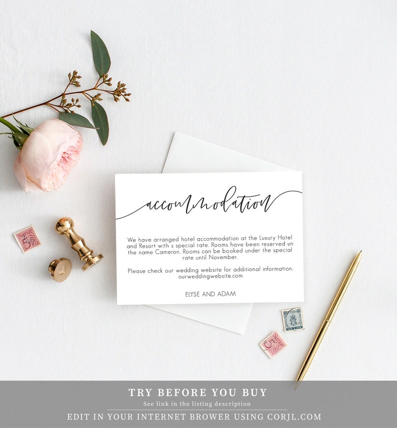 Printable Wedding Accommodations Card Wedding Details Card | Etsy