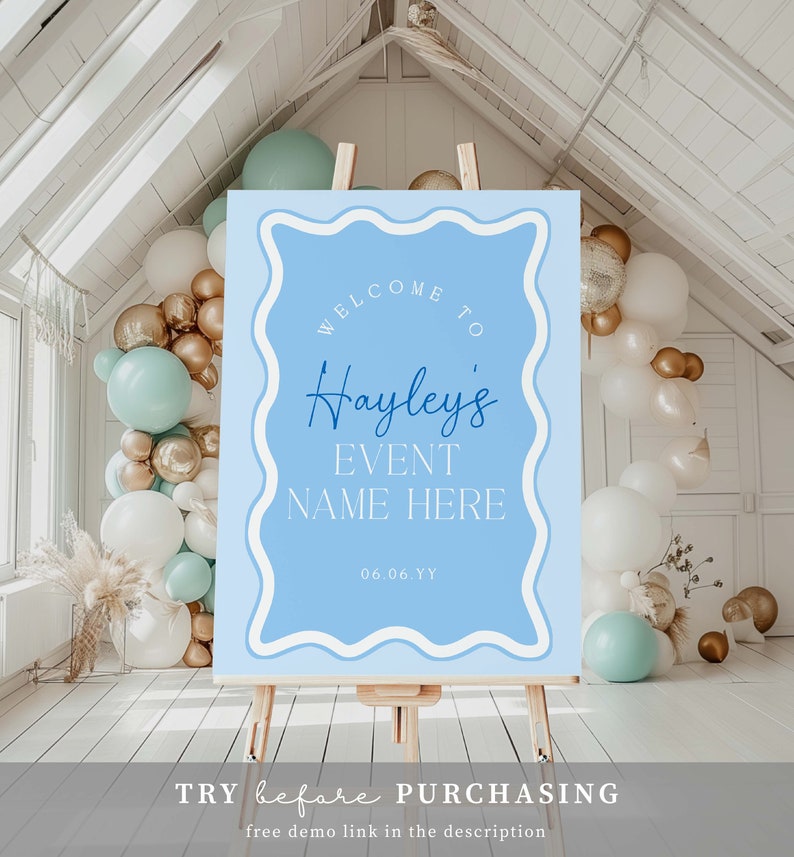 Boy First Birthday Welcome Sign, Blue Wave (editable Template) - Etsy ...