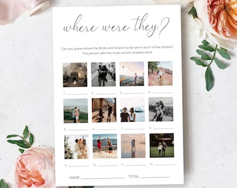 Where Were They Photo Game, Holiday Destination Photo Guessing Game, Minimalist Bridal Shower Game, Couples Shower Game, Quinn Script