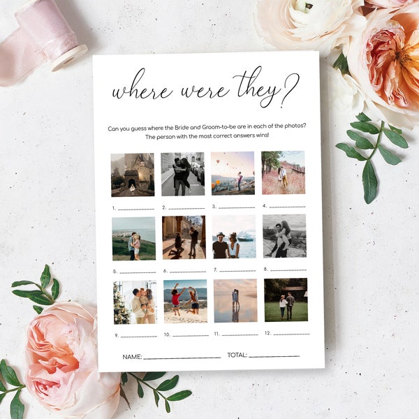 Where Were They Photo Game, Holiday Destination Photo Guessing Game, Minimalist Bridal Shower Game, Couples Shower Game, Quinn Script