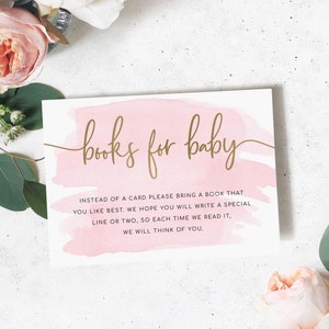 Babypartybücher für Babykarte - Goldfolie - rosa Aquarell - druckbare bearbeitbare Einladung - Aquarell