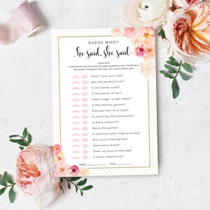 Editable Guess Who? He Said She Said Game - Blush Floral Printable Hen&#39;s Party Guess Who Said It Game - Abbieville Floral