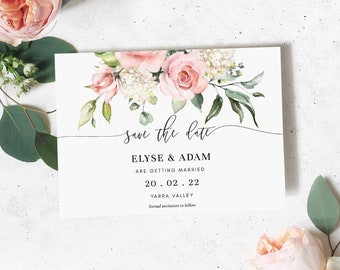 Editable Save The Date Template - Blush Floral Greenery - Printable Wedding Announcement - Instant Download - Darcy Floral
