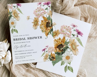 Sunflower Bridal Shower Invitation, Fall Floral Bridal Shower Invitation, Autumn Floral Hens Party Printable Invitation, Mews Floral