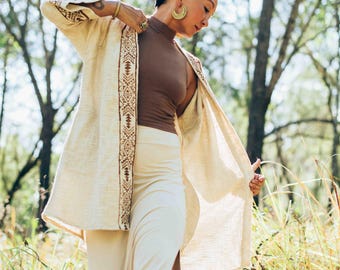 Block Print Cotton Kimono Robe: Bohemian Jacket Cover Up