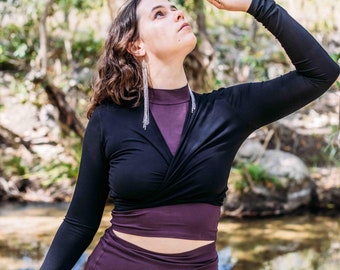 Handmade Bamboo Wrap Crop Top - Long Sleeve Boho Top