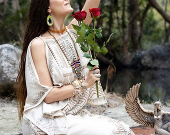 Top de sacerdotisa tribal Top de algodón orgánico - Top boho - Ropa natural Ropa cruda Tops naturales Tops Kaftan Ropa ceremonial