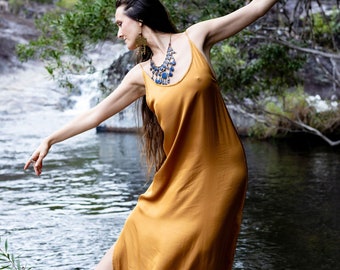 Handmade Silk Maxi Slip Dress, Low Back Bohemian Gown