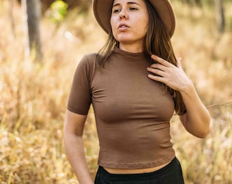 Organic Cotton Tank Top: Turtleneck top with Sleeves,  Women's bamboo clothing, Handmade Fair Trade