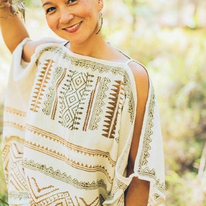 Boho Tribal Top Earthy Bohemian Clothing Festival Hippie Top Natural Clothing Primitive Tribal Organic Spiritual Clothing Block Print