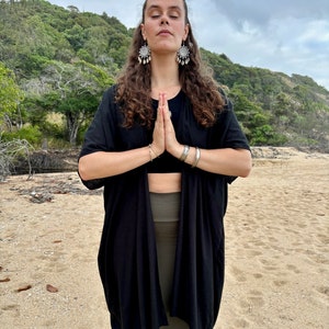 Black Boho Cardigan /  Priestess Robe Women  / Boho Kaftan Cover up /  Organic Goddess Wear  /  Long kimono summer jacket